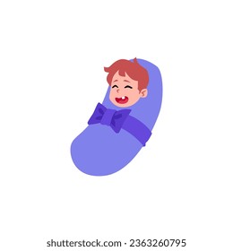 Newborn baby in diaper, flat vector illustration isolated on white background. Cute little boy with one tooth. Concepts of child care and parenthood.