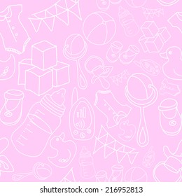 Newborn baby doodle pattern. Seamless vector texture