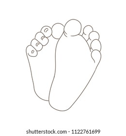 新生児の足の裏 裸足の足の裏 かわいい足と足の指を持つ 小さくて丸い足 白い背景に輪郭のベクターイラスト 手描きのカートーンスタイル のベクター画像素材 ロイヤリティフリー