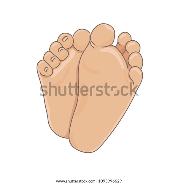新生児の足の裏 裸足の足の裏 かわいい足と足の指を持つ 小さくて丸い足 写実的な白人の肌の色 白い背景にベクターイラスト 手描きのカートーンスタイル のベクター画像素材 ロイヤリティフリー