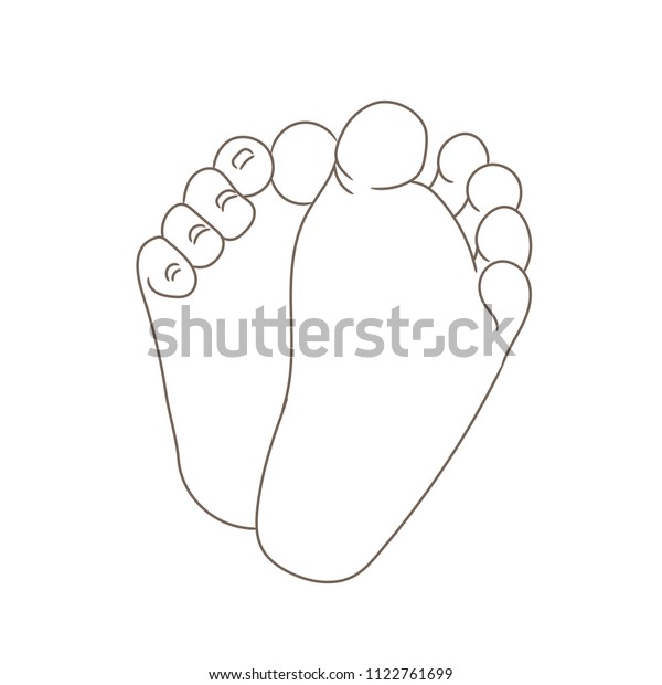 新生児の足の裏 裸足の足の裏 かわいい足と足の指を持つ 小さくて丸い足 白い背景に輪郭のベクターイラスト 手描きのカートーンスタイル のベクター画像素材 ロイヤリティフリー