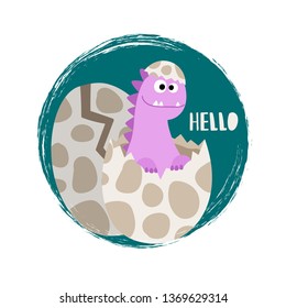 Newborn baby girl dinosaur vector banner flat. Dinosaur baby, newborn animal funny illustration