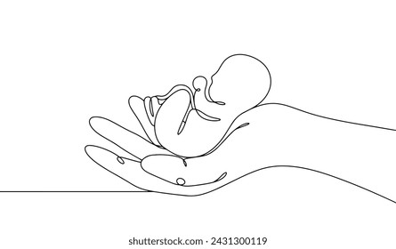 Newborn baby in hand. Preserving the life of a premature baby. Fight for life. Vector illustration. Images produced without the use of any form of AI software at any stage. 