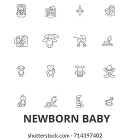 Newborn baby, hospital, sleeping, infant, pregnant woman, nursery line icons. Editable strokes. Flat design vector illustration symbol concept. Linear signs isolated