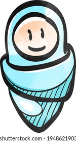 Newborn baby icon in color drawing. Toddler smile happy adorable cute
