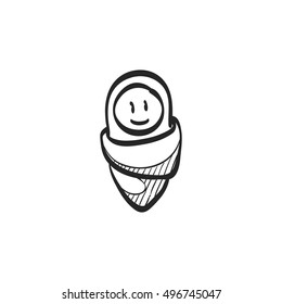Newborn baby icon in doodle sketch lines. Toddler smile happy adorable cute