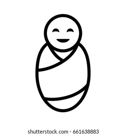 Newborn baby infant swaddled or swaddling line art vector icon for apps and websites