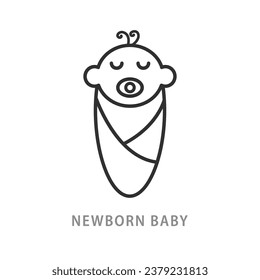 Newborn Baby line icon. Kids care logotype outline shape. Linear vector illustration. Design element isolated on white