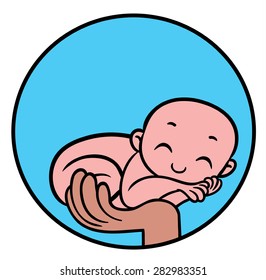 newborn baby lying on hand of parent  - vector illustration