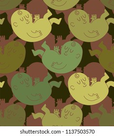 Newborn baby military pattern seamless. Child Khaki soldiery texture. Green Camouflage embryo army background . Kid protective ornament vector illustration
