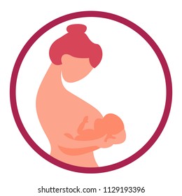 Newborn baby and mother flat vector icon rounded by frame