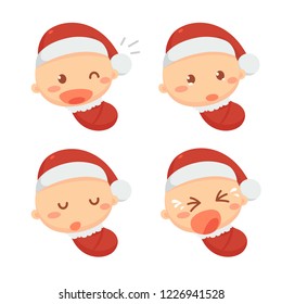 Newborn baby in Santa costume. Christmas and New Year. Holiday season. Flat design. Vector.