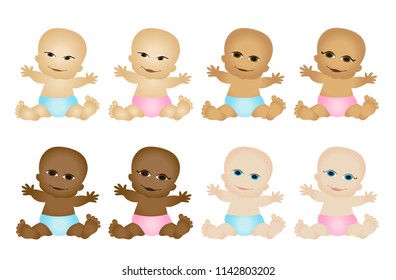 Newborn baby set - Boy and girl babies wearing pink and blue diapers