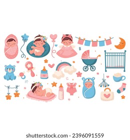 newborn baby set .Set of cute elements for baby .