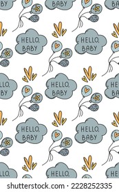 Newborn baby shower seamless pattern for textile, print, greeting cards, wrapping paper, wallpaper. For boy or girl birthday celebration party. 