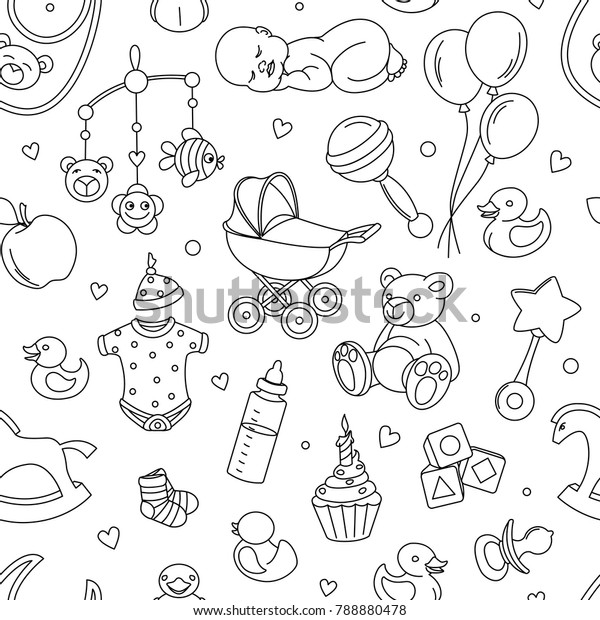 Newborn Baby Shower Seamless Pattern Textile Stock Vector (Royalty Free ...