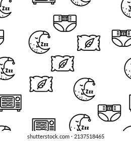 Newborn Baby Sleep Accessories Vector Seamless Pattern Thin Line Illustration