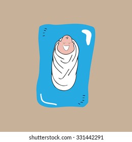 Newborn baby sleeping on mat cartoon