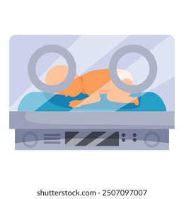 Newborn baby is sleeping peacefully in a modern hospital incubator, representing the care and technology available for premature or sick infants