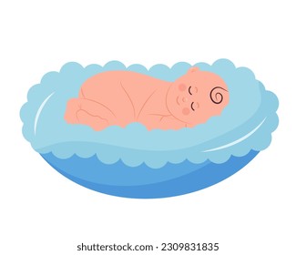 Un bebé recién nacido durmiendo en una cuna suave. Hora de acostarse con un bebé. Ilustración vectorial de dibujos animados planos. 