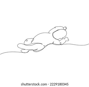 Newborn baby in sliders lies one line art. Continuous line drawing of child, childhood, newborn, new life, son, daughter, silhouette, motherhood.