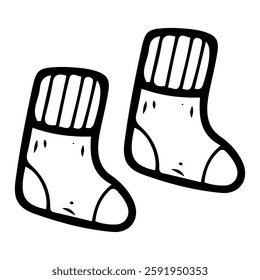 Newborn baby socks. Hand drawn doodle. Little child clothes. Cotton fabric. Childhood. Vector line art illustration.