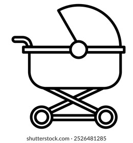 Newborn baby stroller. Baby care outline icon.