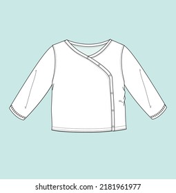 Newborn baby tee shirt style front opening flat sketch illustration