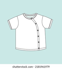 Newborn baby tee shirt style front opening flat sketch illustration