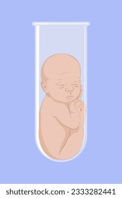 Newborn baby in a test tube. Baby in a glass test tube. Artificial insemination.  Extracorporeal fertilization. Pregnancy planning. In vitro fertilisation. IVF. Vector illustration EPS10