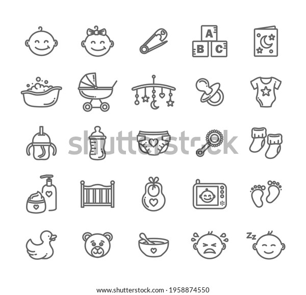 Newborn Baby Thin Line Style Vector Stock Vector (Royalty Free ...