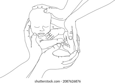 Newborn Baby Wall Art One Line Art Family One Line Drawing Baby And Parents Minimal Wall Art Minimalist Print Family Artwork Baby Line Art Holding a Baby Print