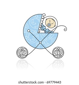 Newborn in baby's buggy for your design