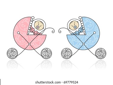 Newborn in baby's buggy for your design