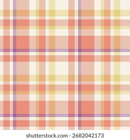 Newborn background check texture, diagonal pattern fabric tartan. Expressive plaid textile seamless vector in old lace and red colors palette.