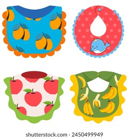 Newborn bibs vector cartoon set isolated on a white background.