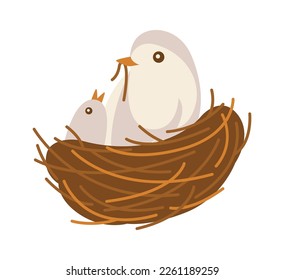 Newborn birds nourished by Mother Bird flat icon. Vector illustration