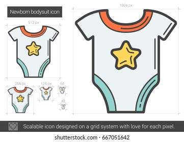 Newborn bodysuit vector line icon isolated on white background. Newborn bodysuit line icon for infographic, website or app. Scalable icon designed on a grid system.