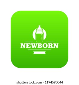 Newborn bottle icon green vector isolated on white background