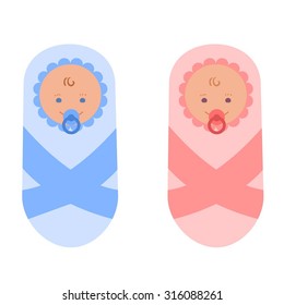 Newborn boy and girl. Vector illustration
