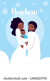 newborn card with parents afro and cute little son