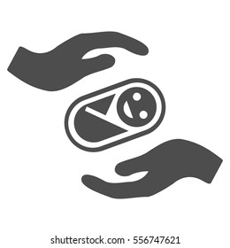Newborn Care Hands vector icon. Flat gray symbol. Pictogram is isolated on a white background. Designed for web and software interfaces.