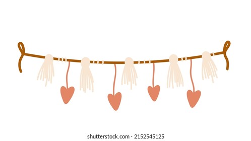 Newborn carriage garland toy. Toddler accessories and crib toy tools boho isolated illustration