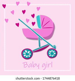 Newborn celebration party postcard, baby shower invitation with babyish elements in pink and blue colors 