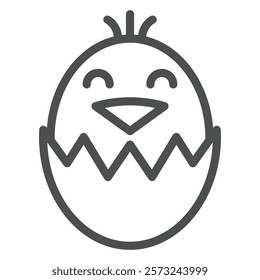 Newborn chicken in egg line icon, domestic animals concept. Vector graphics. Chicken child, baby sign on white background, outline style icon for mobile or web design