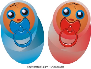 Newborn children - a boy and a girl in diapers