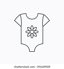 Newborn clothes icon. Baby shirt wear sign. Flower symbol. Linear outline icon on white background. Vector