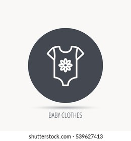 Newborn clothes icon. Baby shirt wear sign. Flower symbol. Round web button with flat icon. Vector