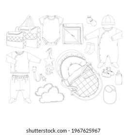 newborn clothing and accessory  vector draw 