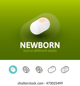 Newborn color icon, vector symbol in flat, outline and isometric style isolated on blur background